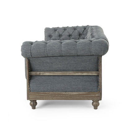Grey 85.5'' Polyester Sofa with Tufted Backrest and Wooden Legs