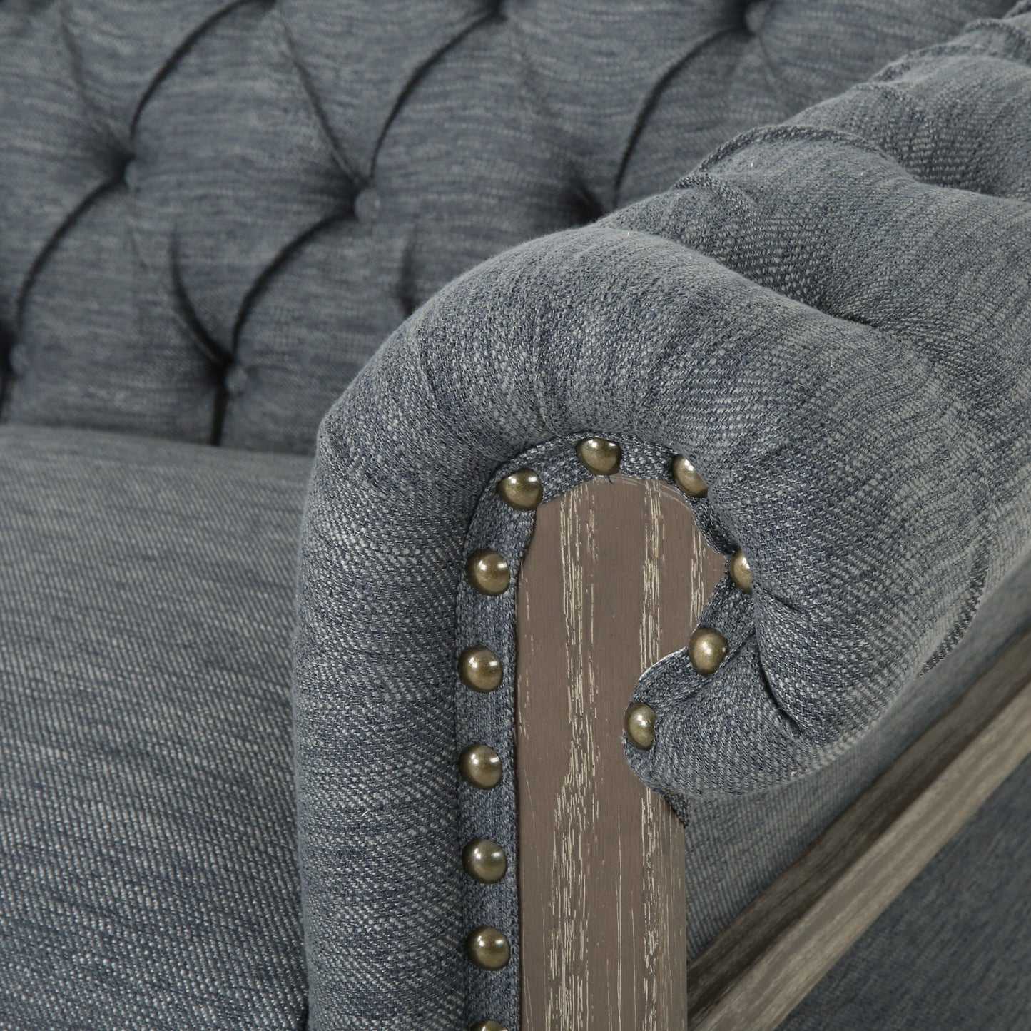 Grey 85.5'' Polyester Sofa with Tufted Backrest and Wooden Legs