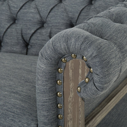 Grey 85.5'' Polyester Sofa with Tufted Backrest and Wooden Legs