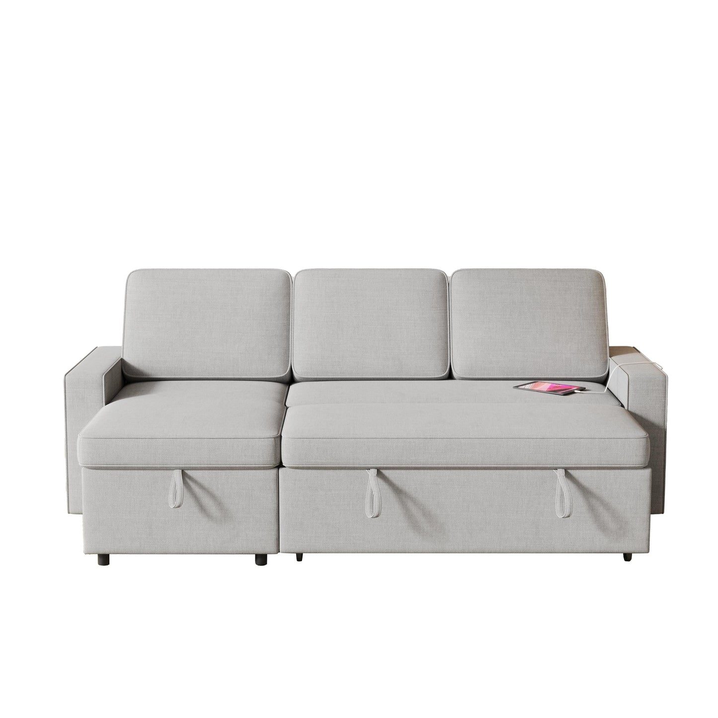 Grey 85.8'' L-Shaped Sleeper Sofa with Pull-Out Bed and Storage