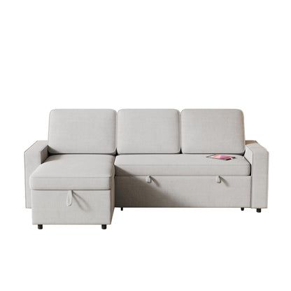 Grey 85.8'' L-Shaped Sleeper Sofa with Pull-Out Bed and Storage