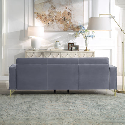 Grey 86.61 Velvet 3-seater Sofa with Pillows and Gold Finish Metal Leg for Living Room