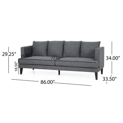 Grey 86'' Polyester 3 Seat Sofa Couch with Tufted Back, Solid Wood Legs, and Pocket Spring Support Modern Sofa