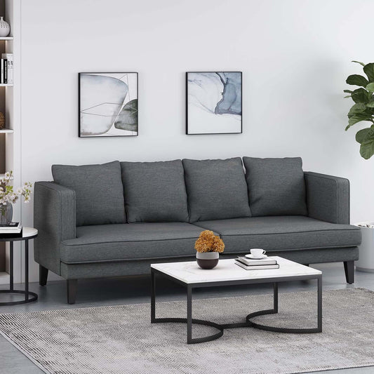 Grey 86'' Polyester 3-Seat Sofa with Tufted Back, Solid Wood Legs, and Pocket Spring Support - Modern Comfort