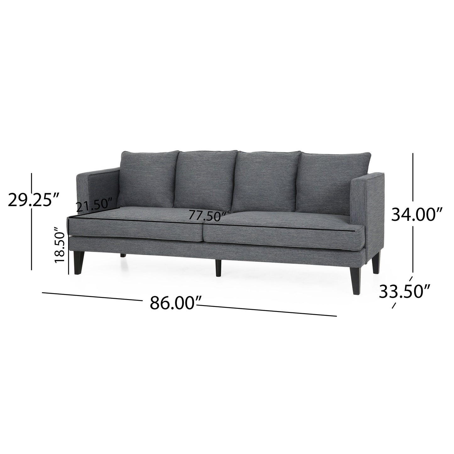 Grey 86'' Polyester 3-Seat Sofa with Tufted Back, Solid Wood Legs, and Pocket Spring Support - Modern Comfort