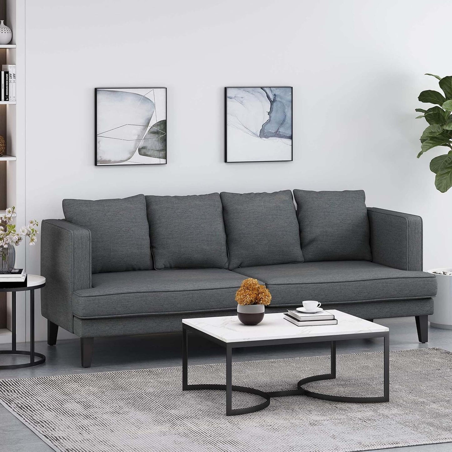 Grey 86'' Polyester Fabric 3-Seater Sofa with Tufted Back and Pocket Spring Seating