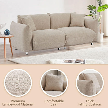 Grey 87 Modern Lamb Wool Sofa with Metal Legs, Solid Frame, and Plush Cushions