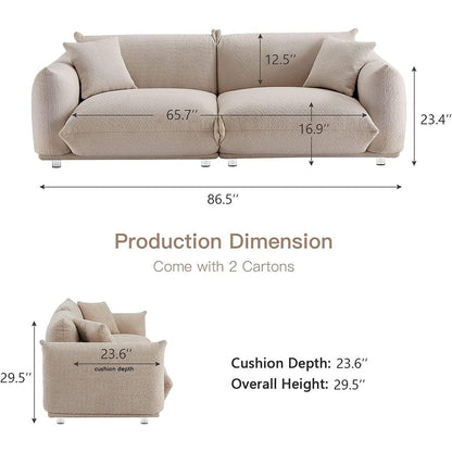 Grey 87 Oversized Loveseat Couch with Metal Frame, 2 Pillows, and Durable Upholstery