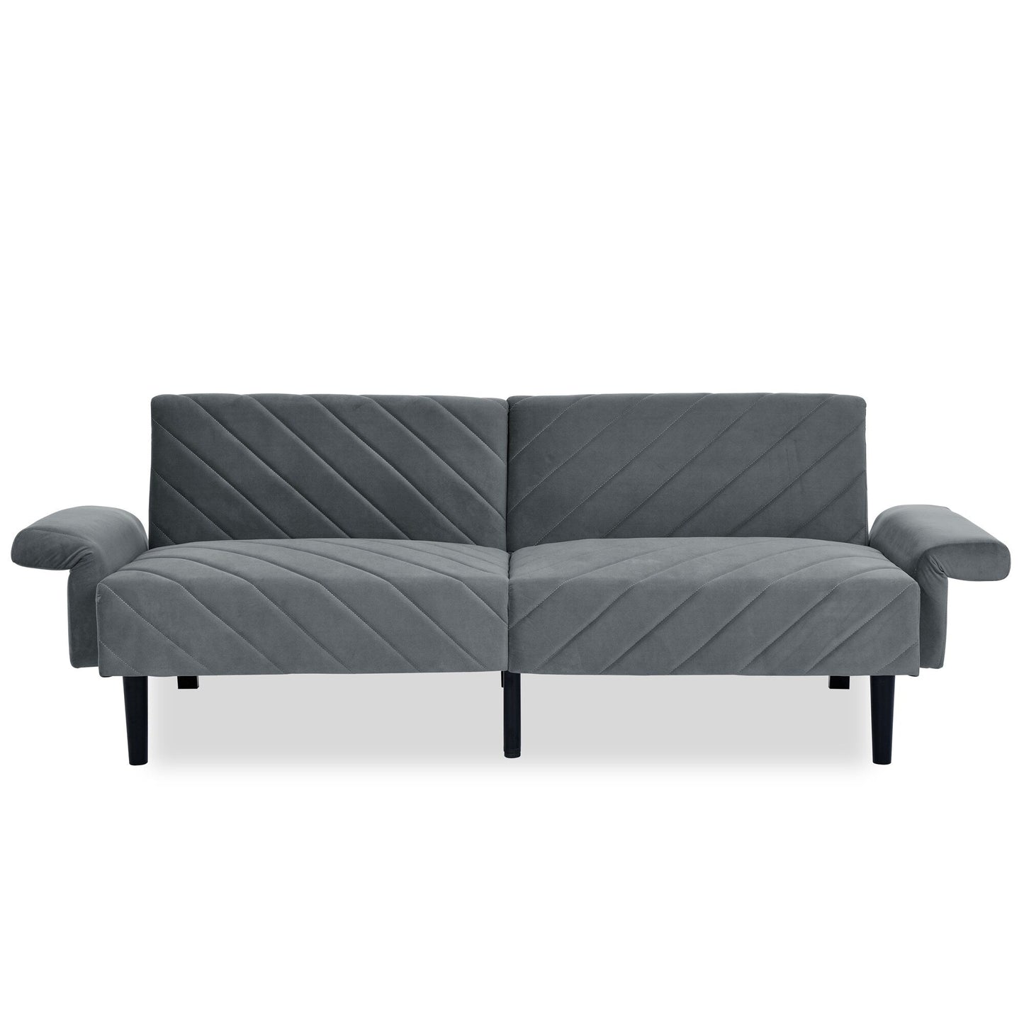 Grey 87 Velvet Tufted Convertible Futon Sofa Bed with Adjustable Armrests for Living Room