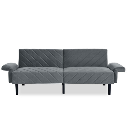 Grey 87 Velvet Tufted Convertible Futon Sofa Bed with Adjustable Armrests for Living Room