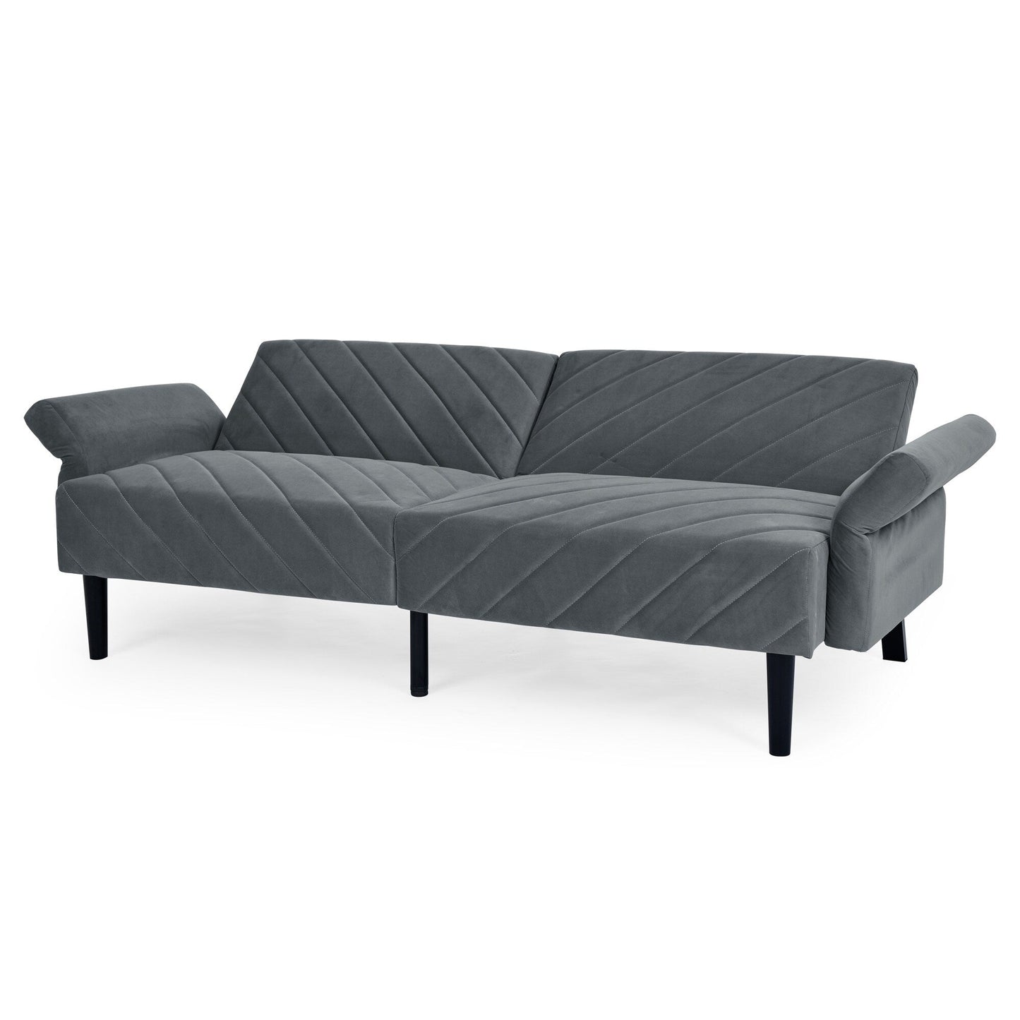 Grey 87 Velvet Tufted Convertible Futon Sofa Bed with Adjustable Armrests for Living Room