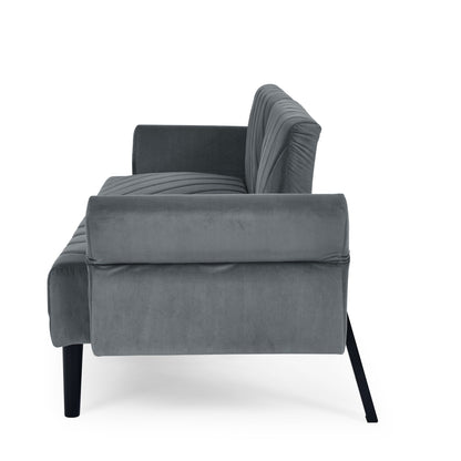 Grey 87 Velvet Tufted Convertible Futon Sofa Bed with Adjustable Armrests for Living Room