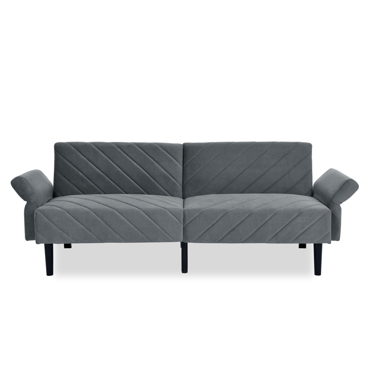 Grey 87 Velvet Tufted Convertible Futon Sofa Bed with Adjustable Armrests for Living Room