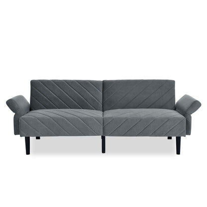 Grey 87 Velvet Tufted Convertible Futon Sofa Bed with Adjustable Armrests for Living Room