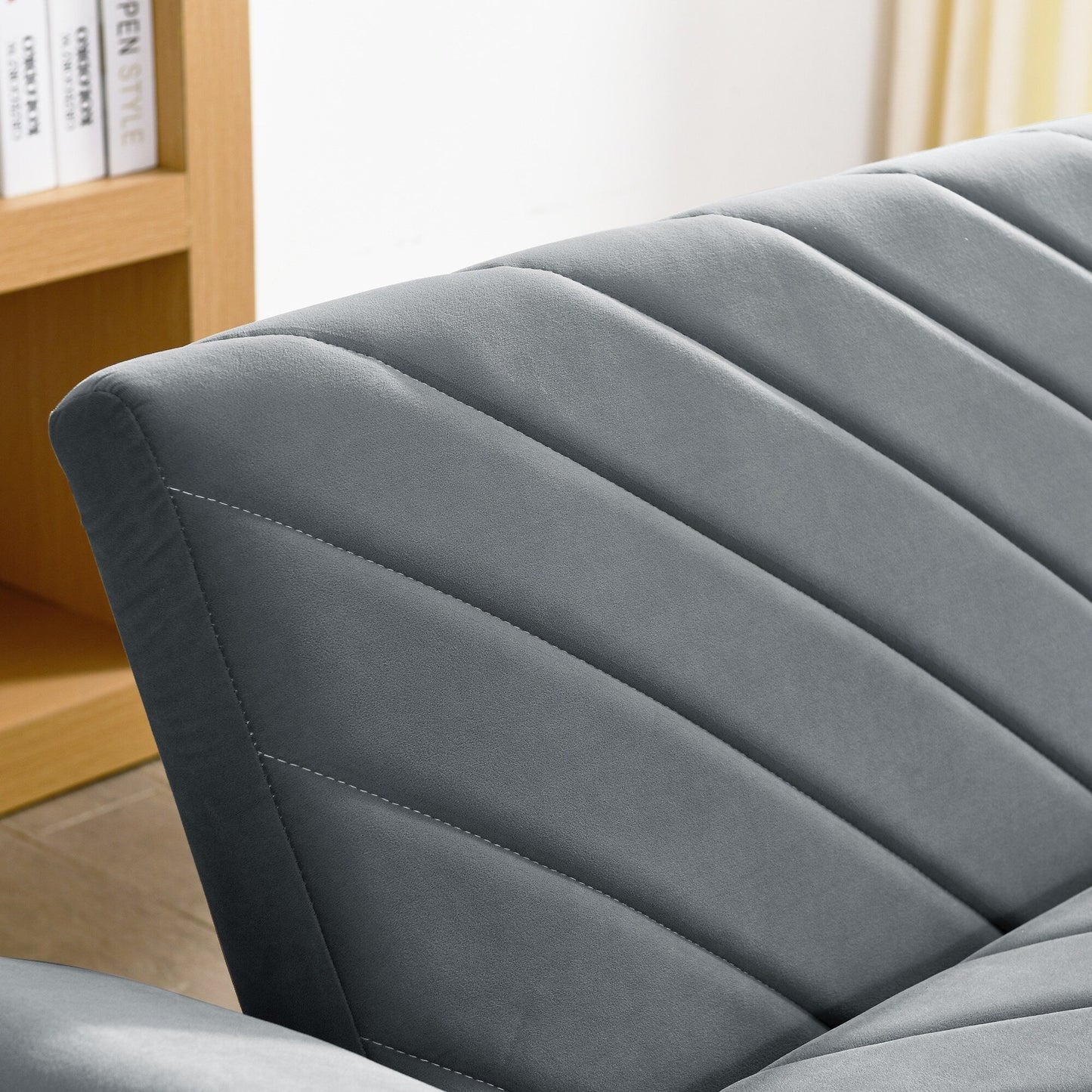 Grey 87 Velvet Tufted Convertible Futon Sofa Bed with Adjustable Armrests for Living Room
