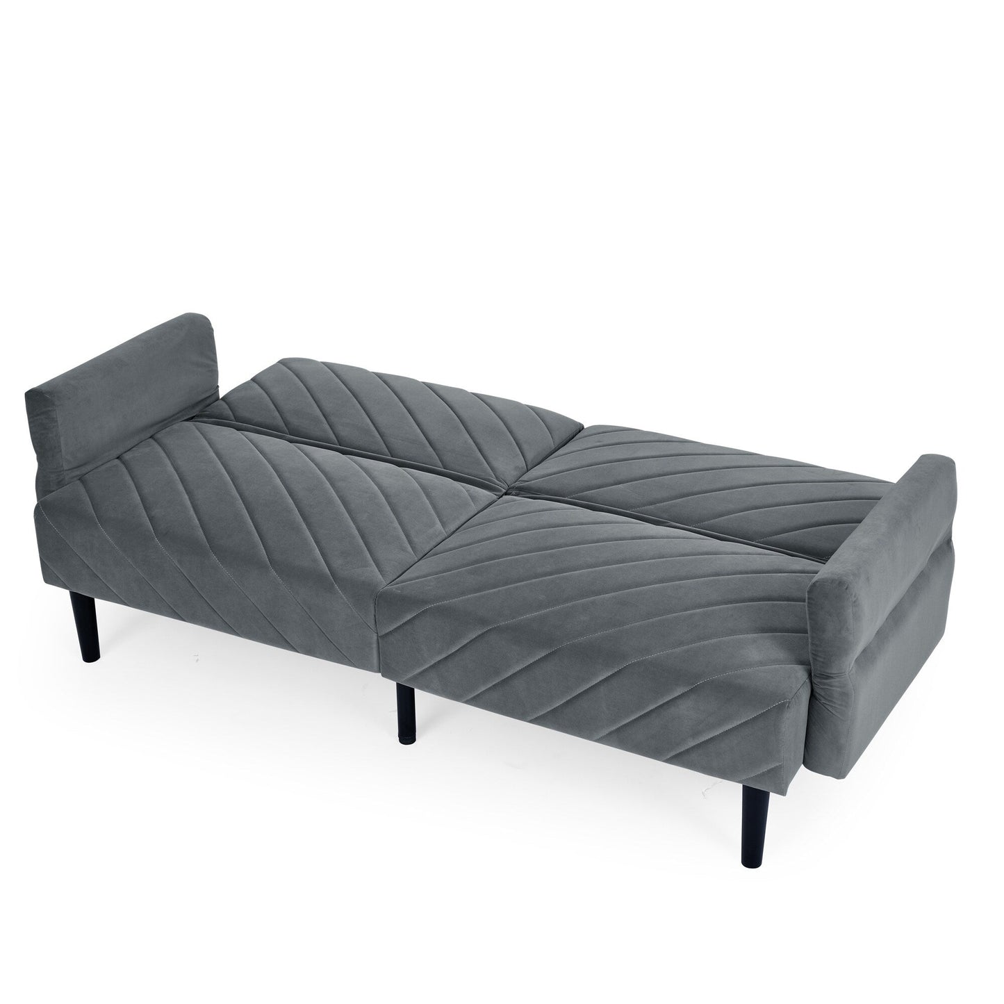Grey 87 Velvet Tufted Convertible Futon Sofa Bed with Adjustable Armrests for Living Room