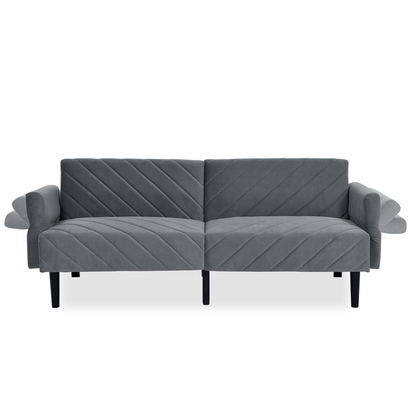 Grey 87 Velvet Tufted Convertible Futon Sofa Bed with Adjustable Armrests for Living Room