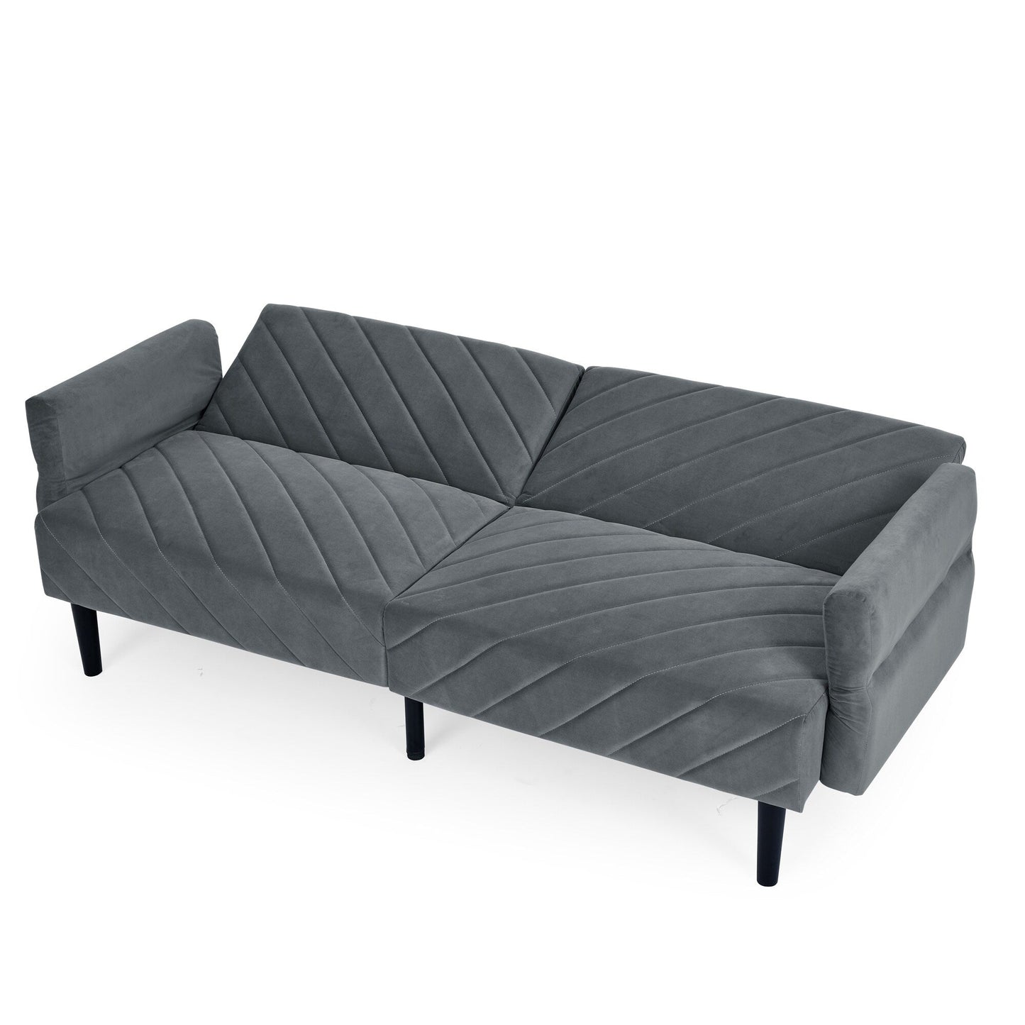 Grey 87 Velvet Tufted Convertible Futon Sofa Bed with Adjustable Armrests for Living Room