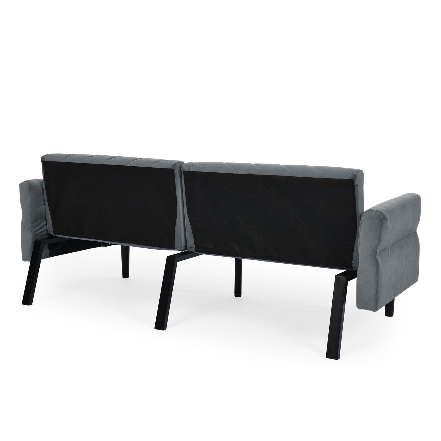 Grey 87 Velvet Tufted Convertible Futon Sofa Bed with Adjustable Armrests for Living Room