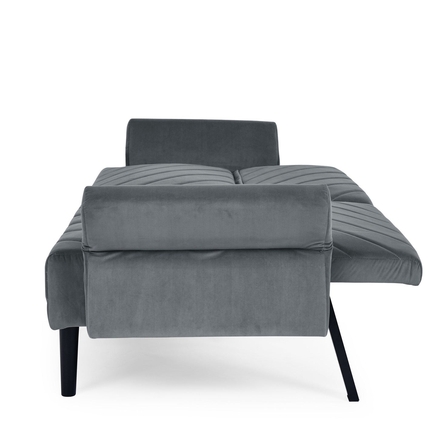 Grey 87 Velvet Tufted Convertible Futon Sofa Bed with Adjustable Armrests for Living Room