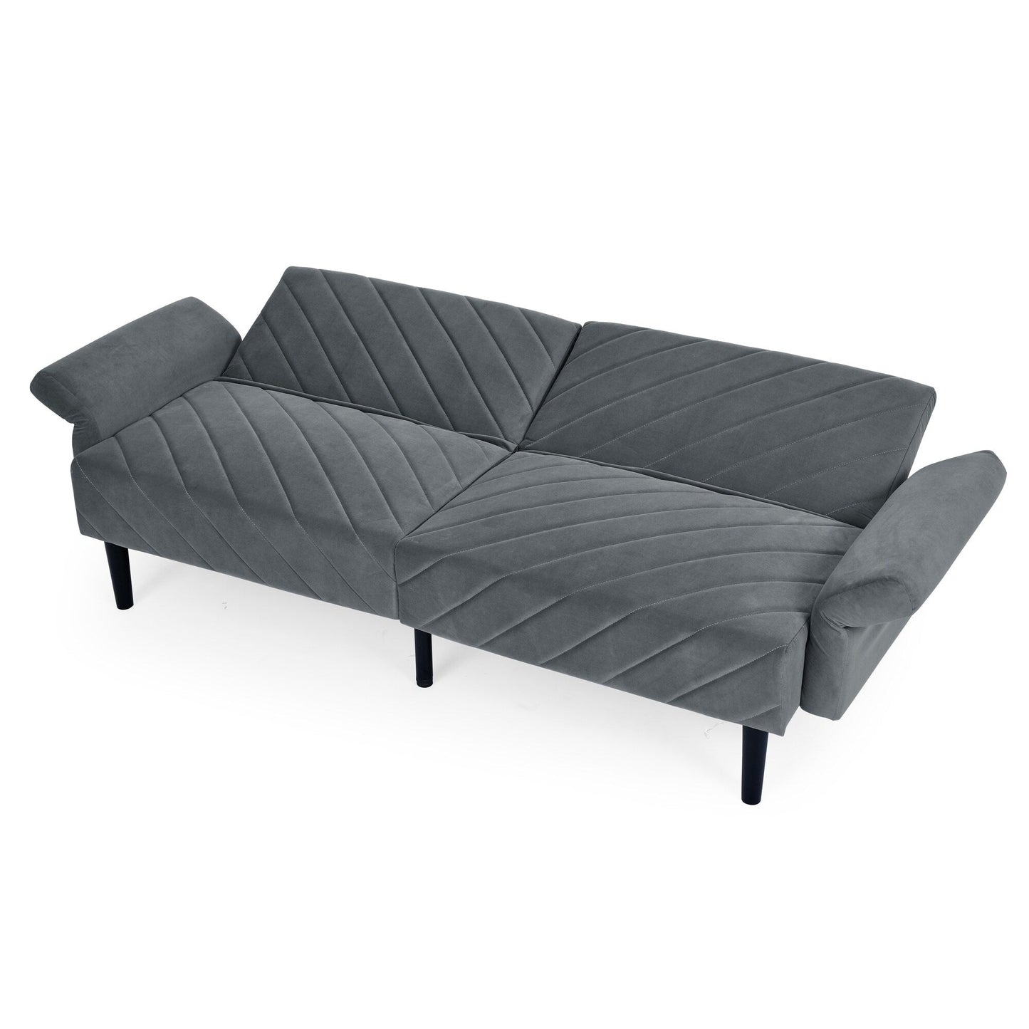Grey 87 Velvet Tufted Convertible Futon Sofa Bed with Adjustable Armrests for Living Room