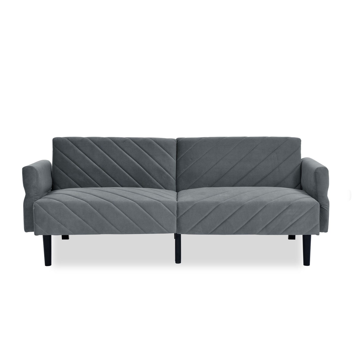 Grey 87 Velvet Tufted Convertible Futon Sofa Bed with Adjustable Armrests for Living Room