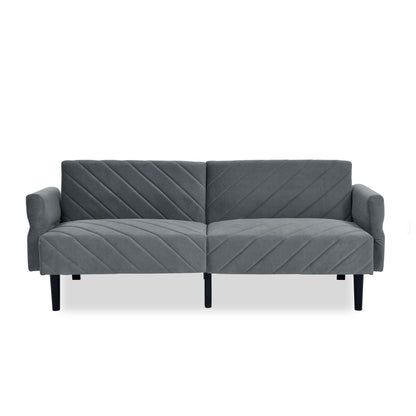 Grey 87 Velvet Tufted Convertible Futon Sofa Bed with Adjustable Armrests for Living Room