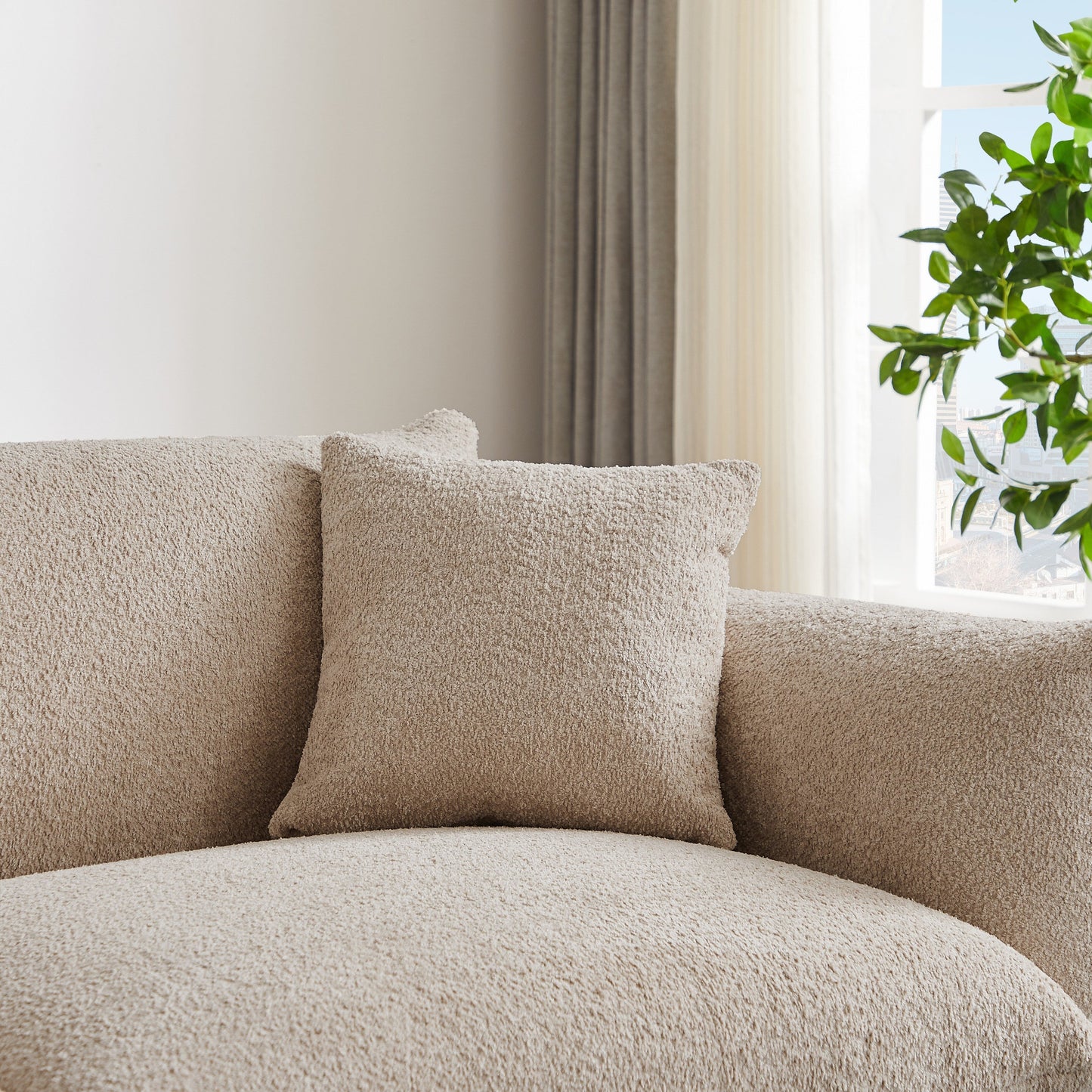 Grey 87'' Lamb Wool 3-Seater Sofa with Plush Cushions and Metal Legs