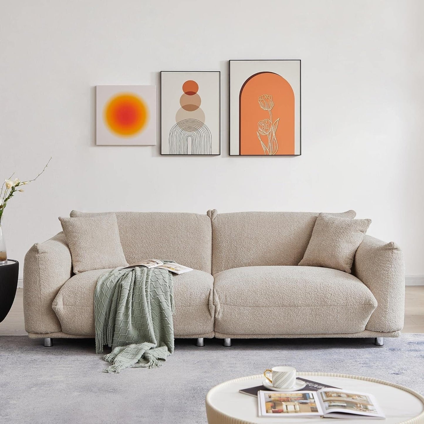 Grey 87'' Oversized Loveseat with Metal Legs, Solid Wood Frame, and 2 Pillows