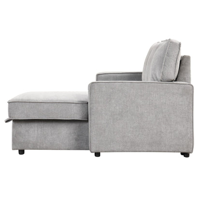 Grey 89'' L-Shaped 3-Seater Polyester Sleeper Sofa with Pull-Out Bed, Storage Chaise, USB Ports, and Cup Holders