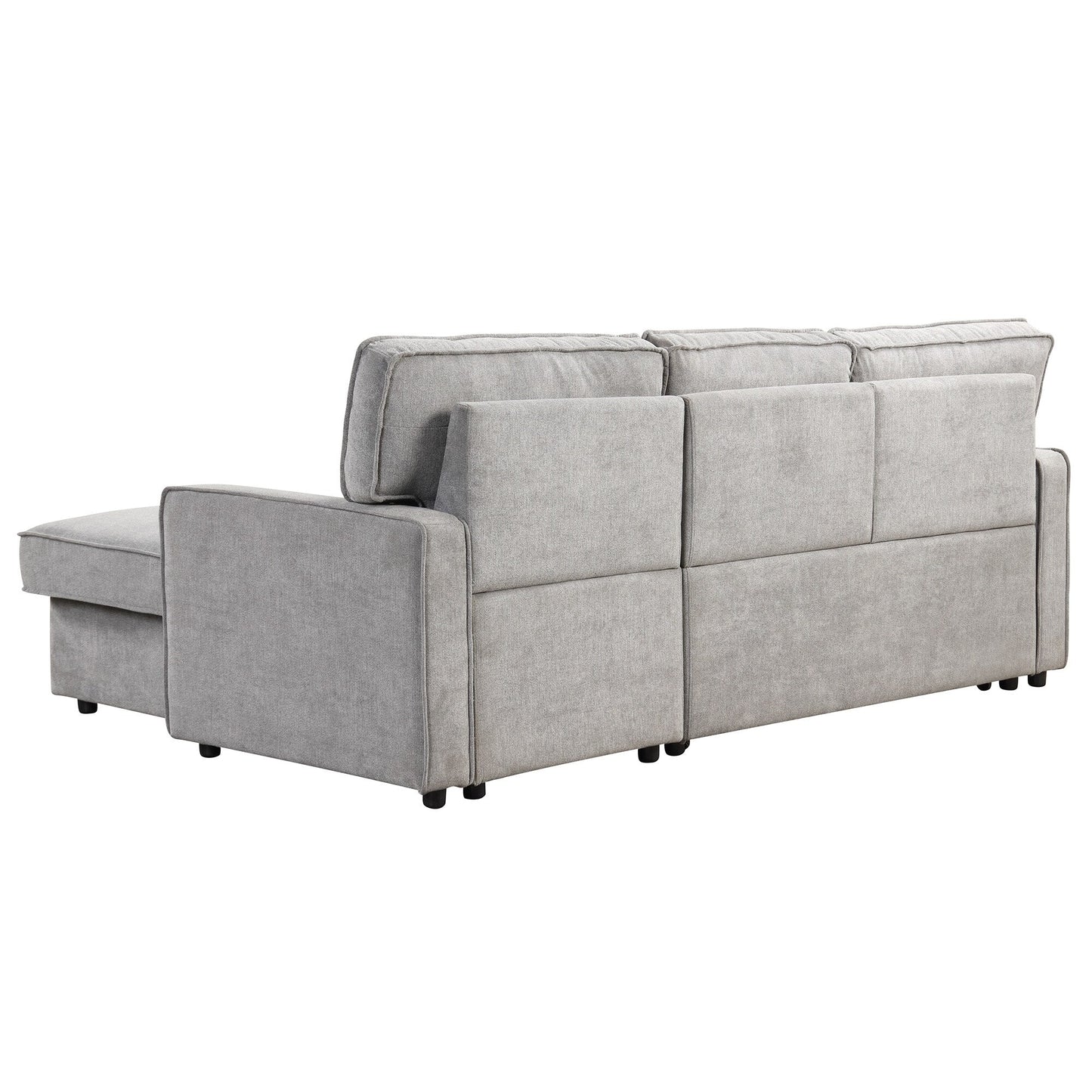 Grey 89'' Polyester 3-Seater Sleeper Sofa with Pull-Out Bed, USB Port, Storage Ottoman, and Built-In Cup Holders