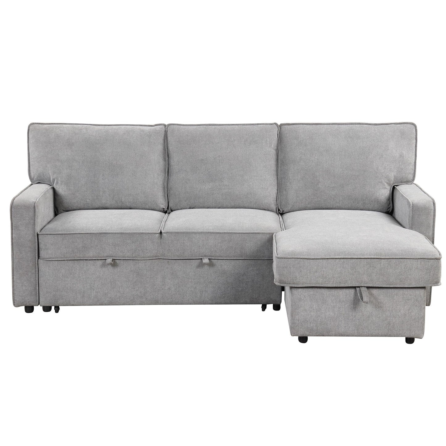 Grey 89'' Polyester 3-Seater Sleeper Sofa with Pull-Out Bed, USB Port, Storage Ottoman, and Built-In Cup Holders