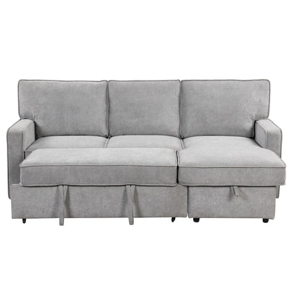 Grey 89'' Polyester Sleeper Sofa Couch, 3-Seater with Pull-Out Bed, USB Charging, Storage Ottoman, and Built-In Cup Holders