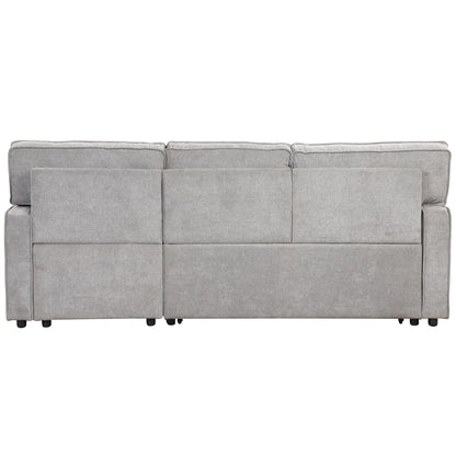 Grey 89'' Polyester Sleeper Sofa Couch, 3-Seater with Pull-Out Bed, USB Charging, Storage Ottoman, and Built-In Cup Holders