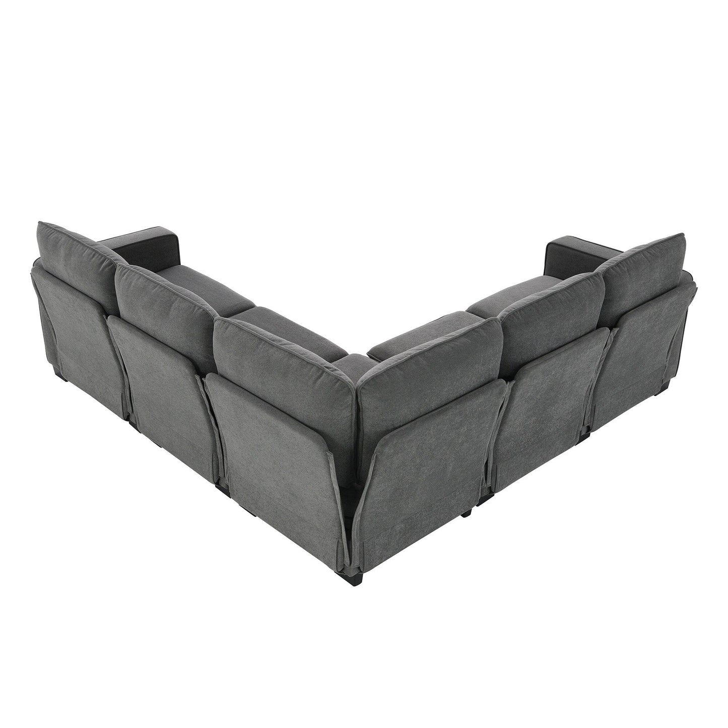 Grey 89'' Velvet L-Shaped 5-Seater Sectional Sofa with Double Cushions, Sturdy Wood and Iron Frame