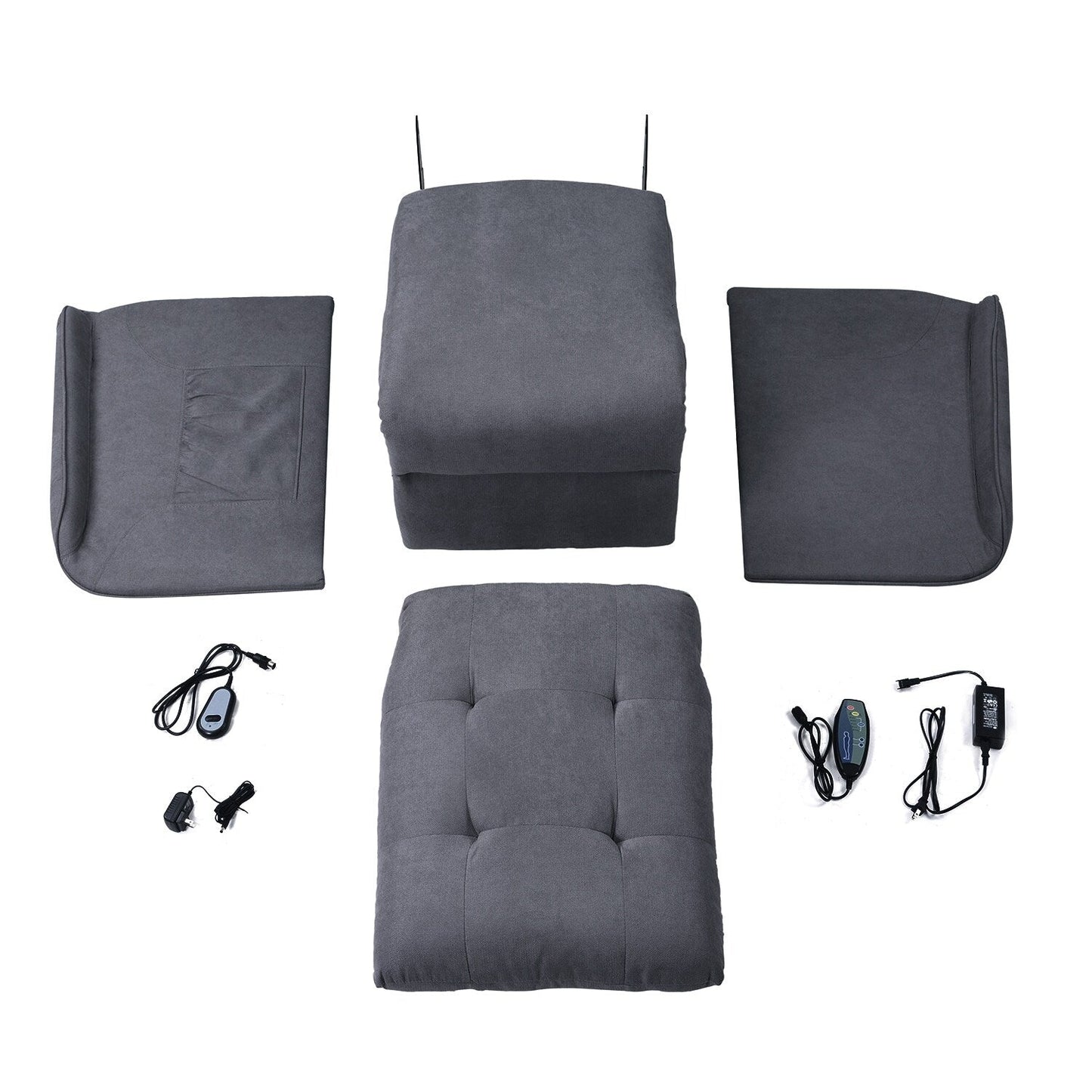 Grey Adjustable Power Lift Recliner with Massage, Overstuffed Cushion, and Remote for Seniors
