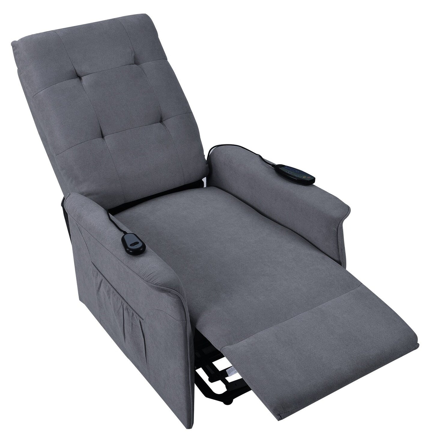 Grey Adjustable Power Lift Recliner with Massage, Overstuffed Cushion, and Remote for Seniors
