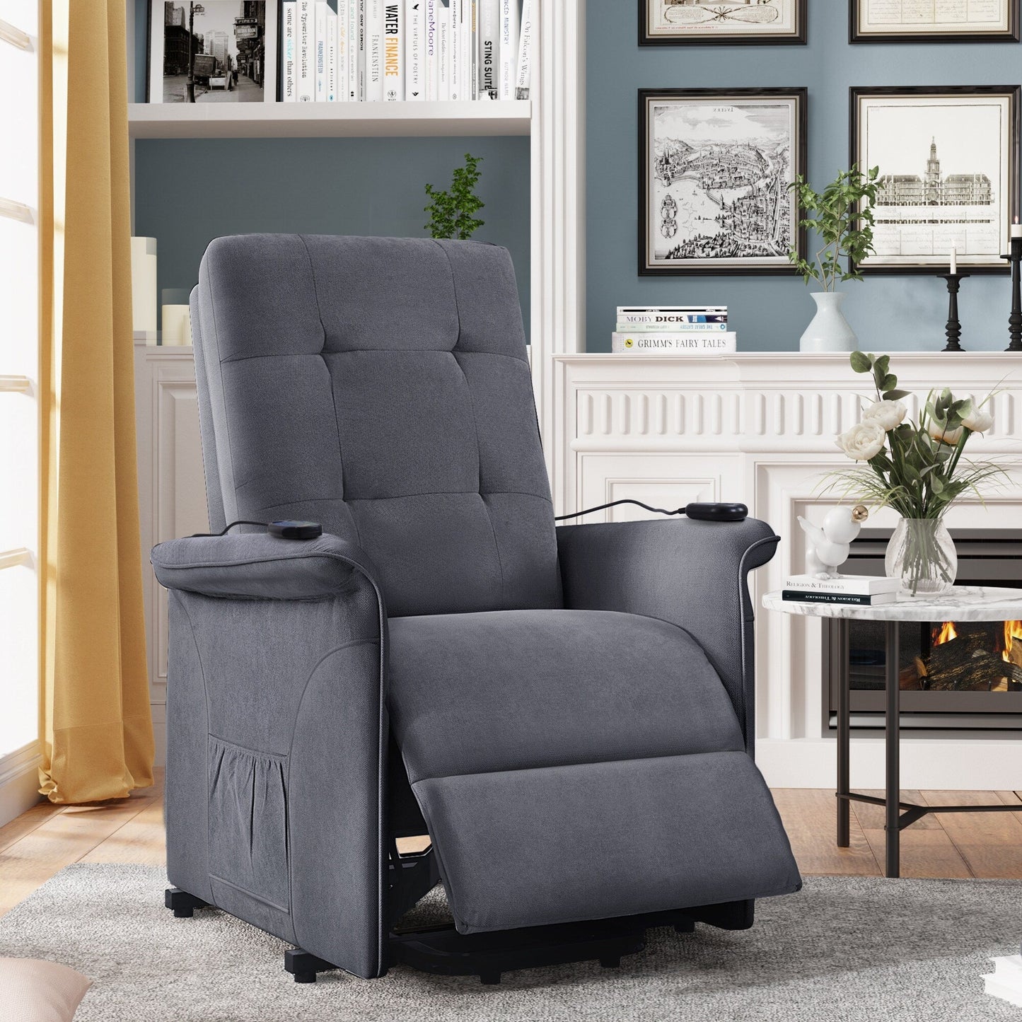 Grey Adjustable Power Lift Recliner with Massage, Overstuffed Cushion, and Remote for Seniors