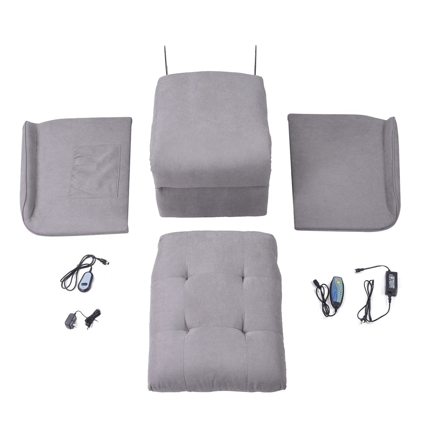 Grey Adjustable Power Lift Recliner with Massage, Overstuffed Cushion, and Remote for Seniors