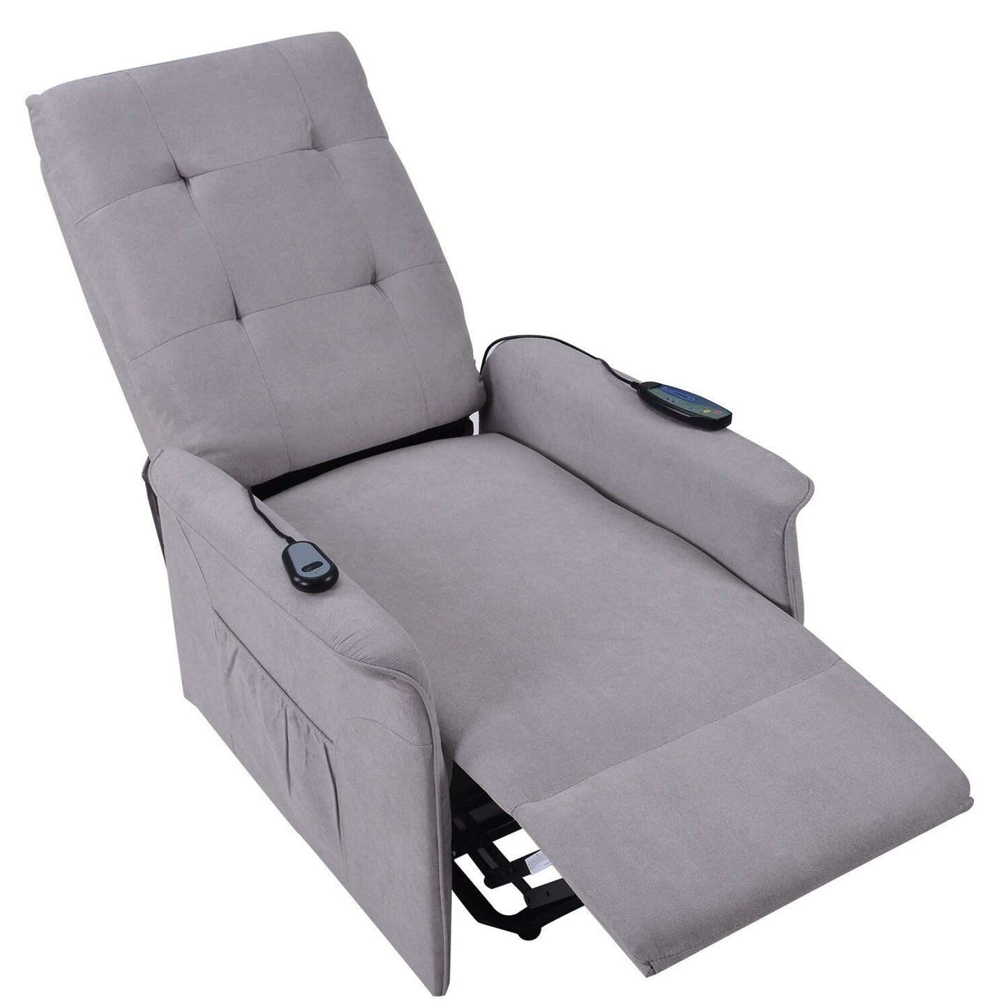 Grey Adjustable Power Lift Recliner with Massage, Overstuffed Cushion, and Remote for Seniors