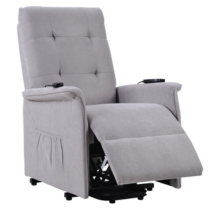 Grey Adjustable Power Lift Recliner with Massage, Overstuffed Cushion, and Remote for Seniors