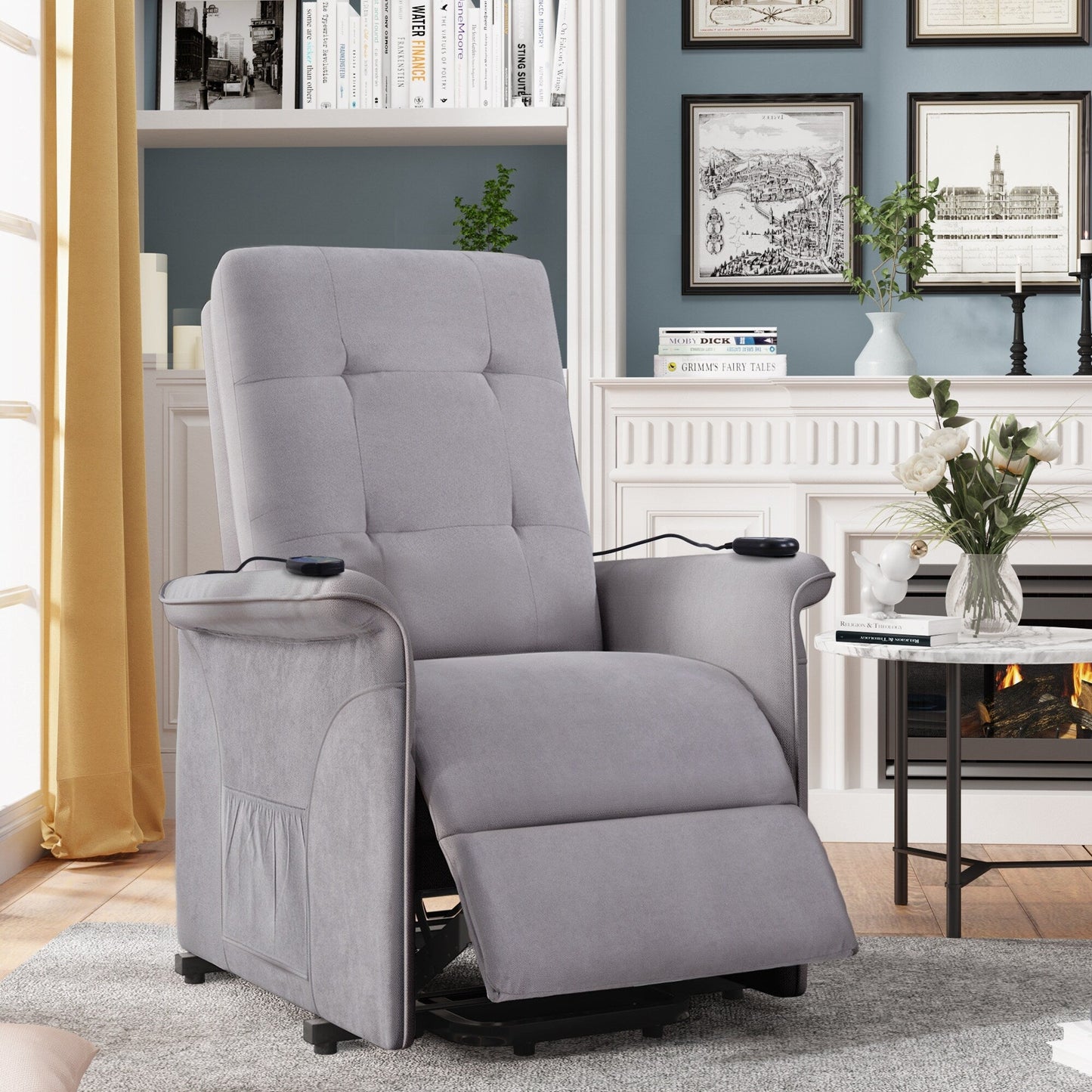 Grey Adjustable Power Lift Recliner with Massage, Overstuffed Cushion, and Remote for Seniors