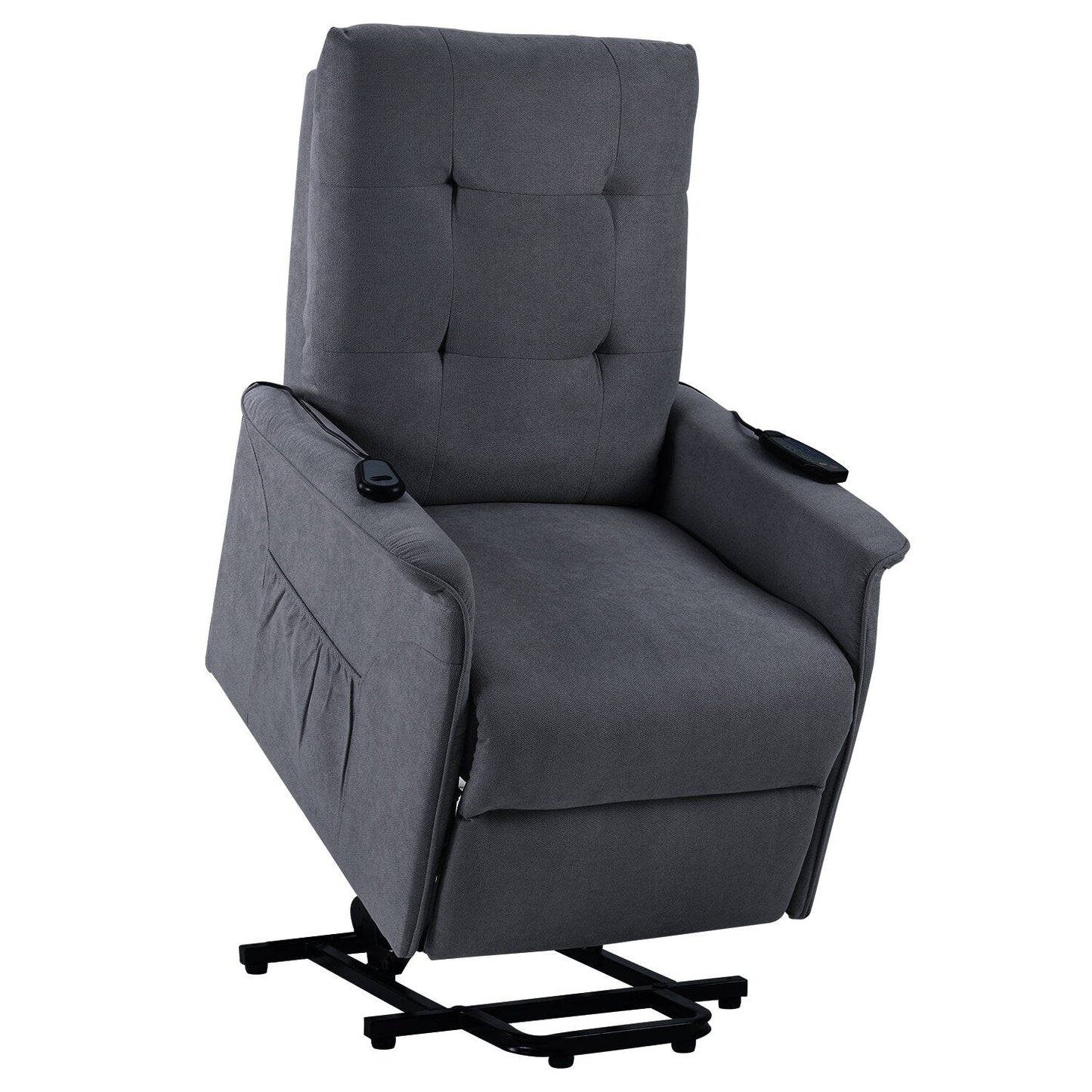 Grey Adjustable Power Lift Recliner with Massage, Overstuffed Cushion, and Remote for Seniors