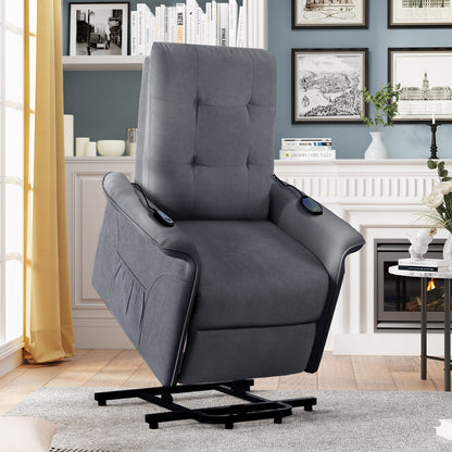 Grey Adjustable Power Lift Recliner with Massage, Overstuffed Cushion, and Remote for Seniors