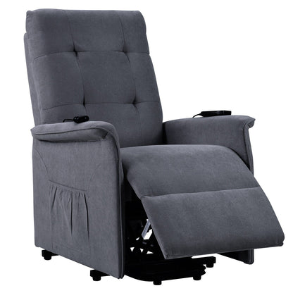 Grey Adjustable Power Lift Recliner with Massage, Overstuffed Cushion, and Remote for Seniors