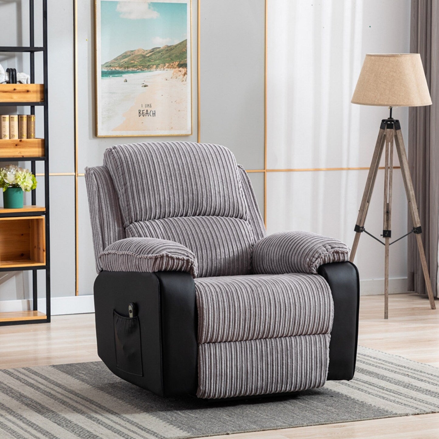 Grey Adjustable Recliner with Electric Remote Control, Thick Cushions, and Premium Comfort for Home Use