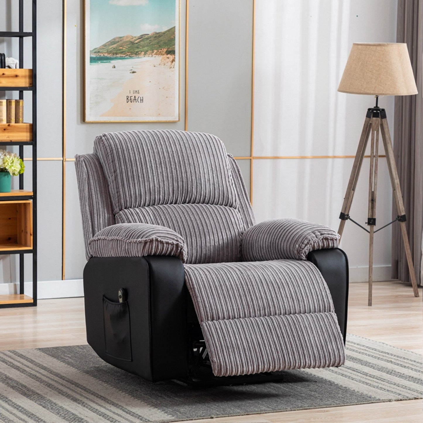 Grey Adjustable Recliner with Electric Remote Control, Thick Cushions, and Premium Comfort for Home Use