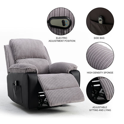 Grey Adjustable Recliner with Electric Remote Control, Thick Cushions, and Premium Comfort for Home Use