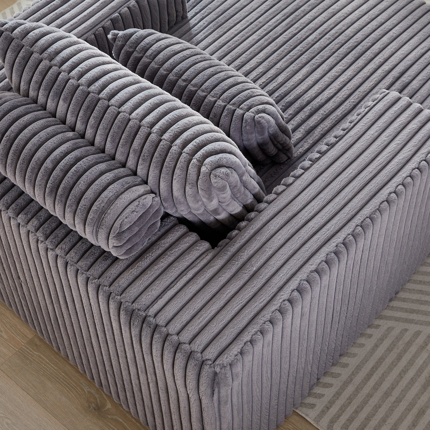 Grey Corduroy Sofa Lounge Chair with 2 Pillows
