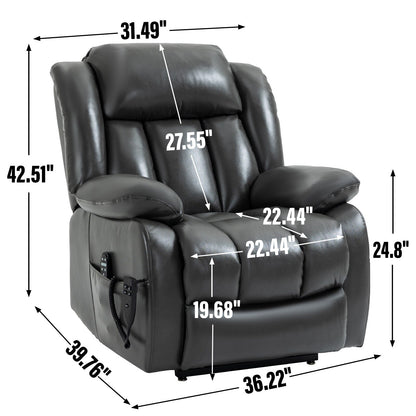 Grey Dual Motor Power Lift Recliner with 180° Recline, 8-Point Vibration Massage, Lumbar Heating, and 350 lb Capacity